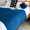 SOGA 2X Royal Blue Diamond Pattern Knitted Throw Blanket Warm Cozy Wov